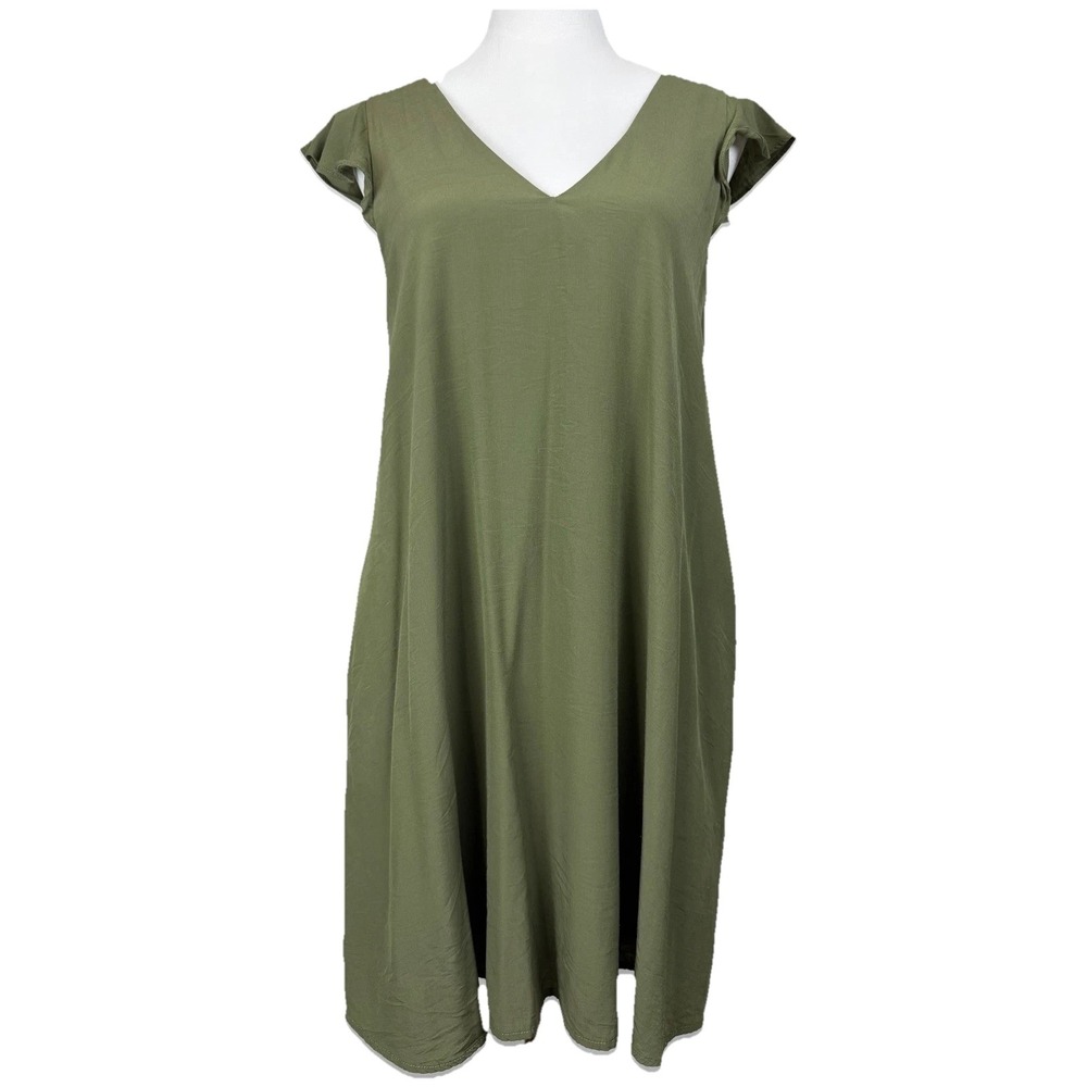 Louise Lane Olive Green Size M Flutter Sleeve V-Neck Tie-Back Shift Dress‎